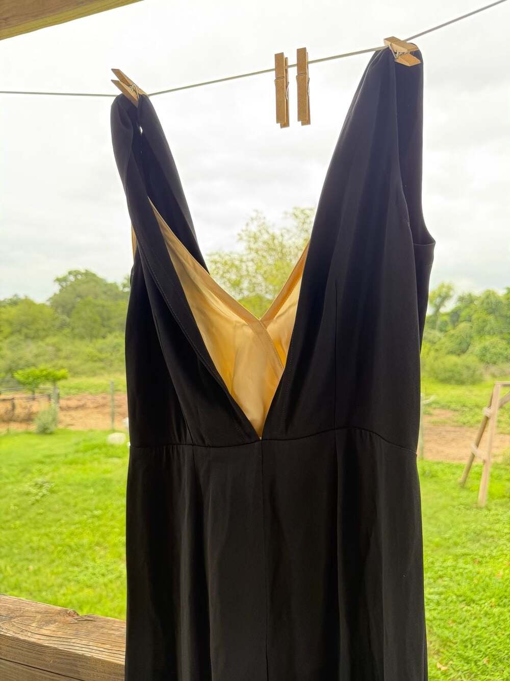 Colville Women's Black and Ecru Contrast V-Neck Maxi Dress